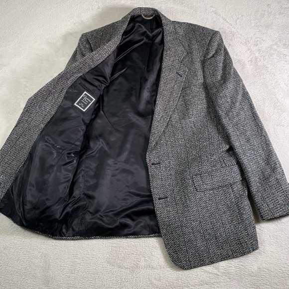 Christian Dior Monsieur Wool Tweed Sport Coat Blazer 46L Black White‎ Vintage